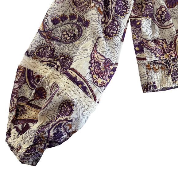 Band of the Free Mirabelle Cream Purple Paisley Boho Lace Crop Top Blouse Small - Picture 9 of 10